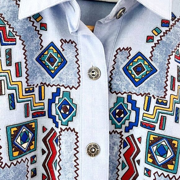 Vtg Maria No Women's Size L Aztec Native Western Boho Indie Shirt Silver Buttons - Picture 3 of 12